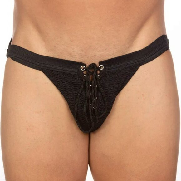 FIZX Mark by Undergear Solid Knit Lace-up Athletic Supporter/Jockstrap - Black - Picture 11 of 11